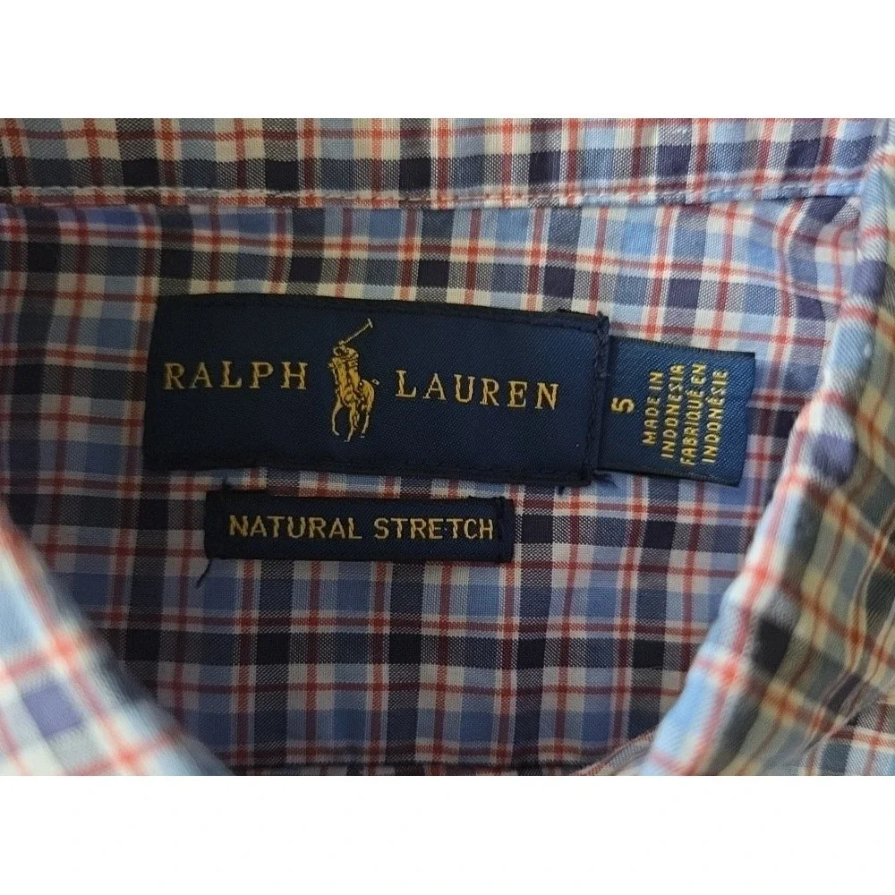 Polo Ralph Lauren Natural Stretch Boys 5 Oxford‎ Shirt Plaid Button Up Pony Logo